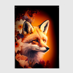 Постер Огненно рыжая лиса в цветах