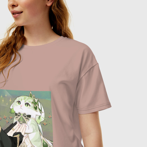 Женская футболка хлопок Oversize с принтом Кошечка Нахида и Аль-Хайтам, фото на моделе #1