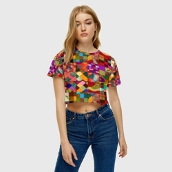 Женская футболка Crop-top 3D Лоскутное шитье, пэчворк из нейросети - фото 2