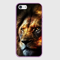 Чехол для iPhone 5/5S матовый Лев и огонь