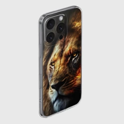 Чехол для iPhone 16 Pro Max силиконовый с защитой камеры Лев и огонь - фото 2