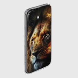 Чехол для iPhone 16 силиконовый с защитой камеры Лев и огонь - фото 2