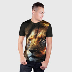 Мужская футболка 3D Slim Лев и огонь - фото 2