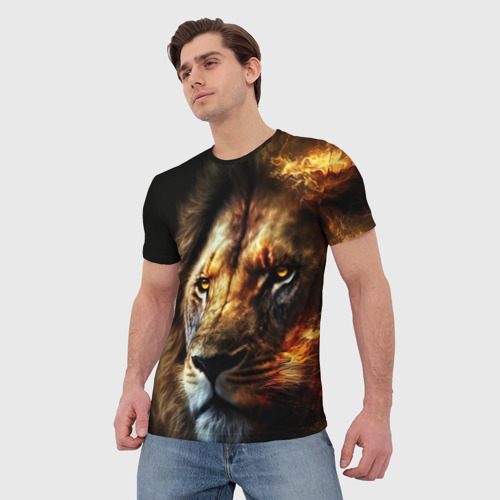 Мужская футболка 3D Лев и огонь, цвет 3D печать - фото 3