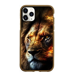 Чехол для iPhone 11 Pro Max матовый Лев и огонь