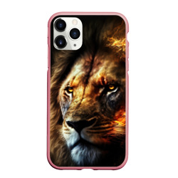 Чехол для iPhone 11 Pro Max матовый Лев и огонь