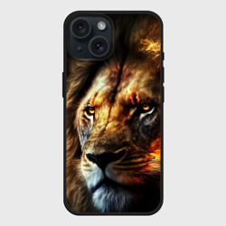 Чехол силиконовый для Apple iPhone 15 матовый Лев и огонь
