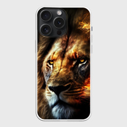 Чехол силиконовый для Apple iPhone 15 Pro Мax матовый Лев и огонь