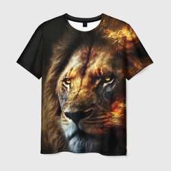 Мужская футболка 3D Лев и огонь