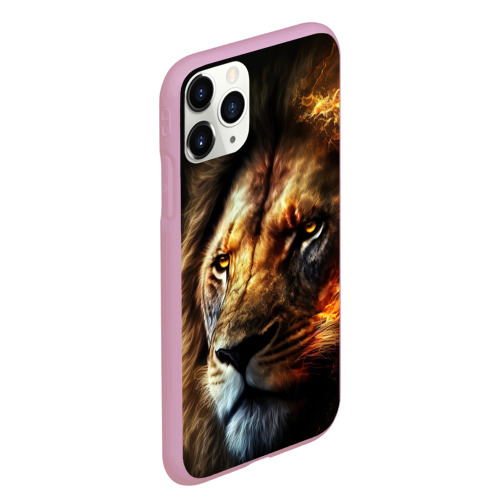 Чехол для iPhone 11 Pro Max матовый Лев и огонь, цвет розовый - фото 3
