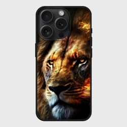 Чехол силиконовый для Apple iPhone 15 Pro матовый Лев и огонь