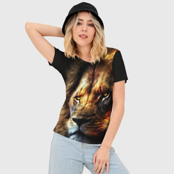 Женская футболка 3D Slim Лев и огонь - фото 2