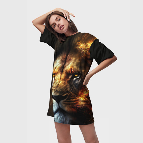 Платье-футболка 3D Лев и огонь, цвет 3D печать - фото 3