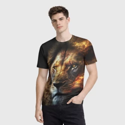 Мужская футболка 3D Лев и огонь - фото 2