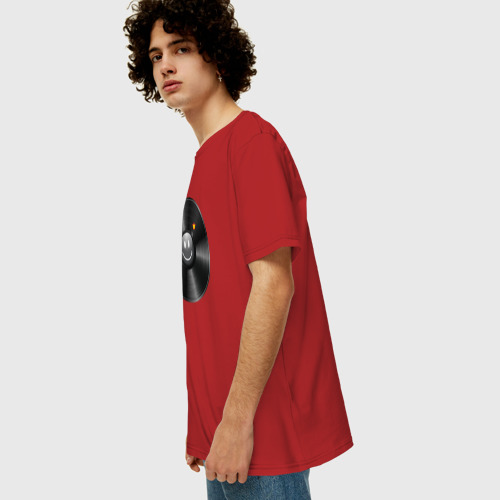 Мужская футболка хлопок Oversize с принтом Виниловая пластинка с бомбочкой, вид сбоку #3