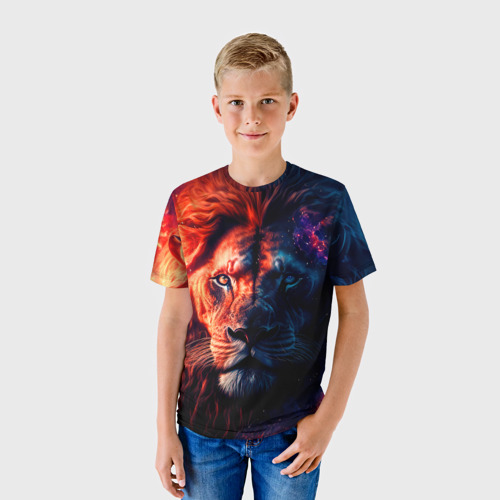 Детская футболка 3D с принтом Звездный лев, фото на моделе #1