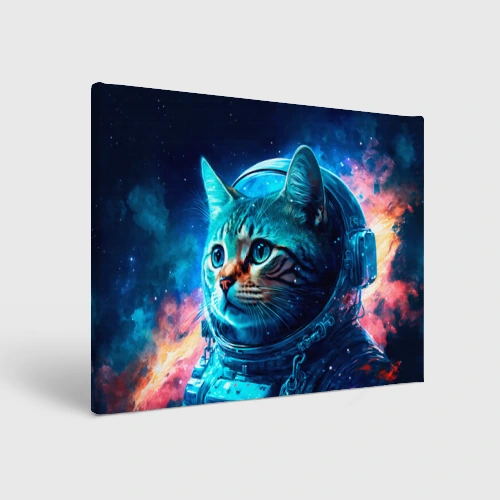 Холст прямоугольный Кот космонавт и звезды