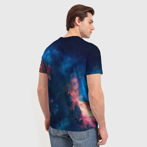 Мужская футболка 3D с принтом Кот космонавт и звезды, вид сзади #2