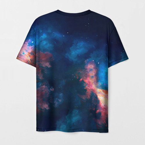 Мужская футболка 3D с принтом Кот космонавт и звезды, вид сзади #1