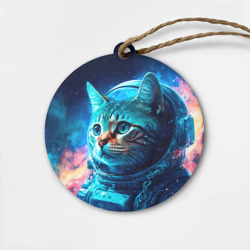 Деревянная игрушка круг Кот космонавт и звезды
