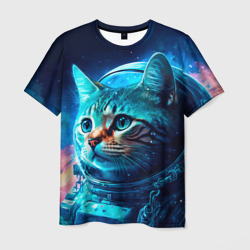 Мужская футболка 3D Кот космонавт и звезды