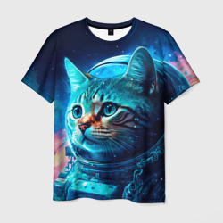 Мужская футболка 3D Кот космонавт и звезды