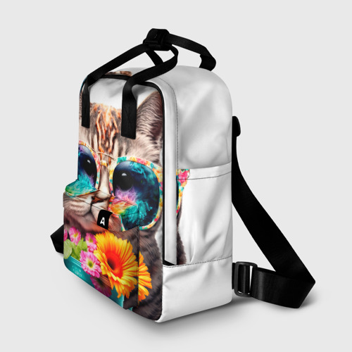 Женский рюкзак 3D Котик в очках с цветами - фото 2