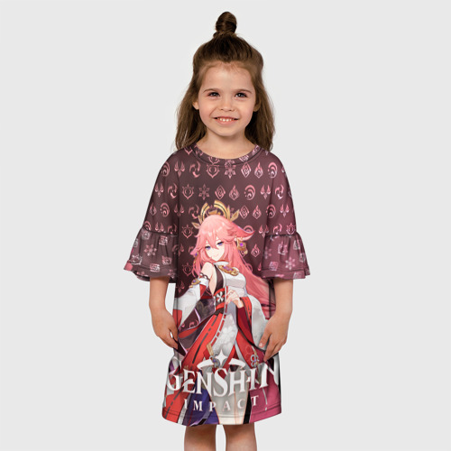 Детское платье 3D с принтом Яэ Мико элементали, вид сбоку #3