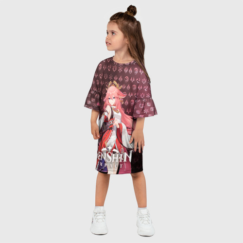 Детское платье 3D с принтом Яэ Мико элементали, фото на моделе #1