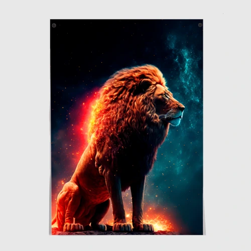 Постер Лев на фоне космоса