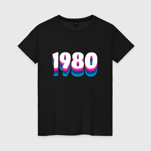 Женская футболка хлопок с принтом Made in 1980 vintage art, вид спереди #2
