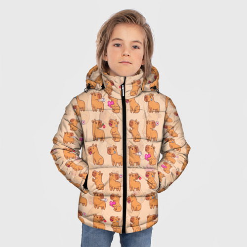 Зимняя куртка для мальчиков 3D Грызун капибару паттерн, цвет светло-серый - фото 3