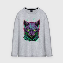 Женский лонгслив oversize хлопок Неоновый электро-кот