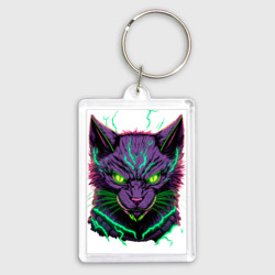 Брелок прямоугольный 35*50 Неоновый электро-кот