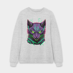 Мужской свитшот oversize без начеса хлопок Неоновый электро-кот