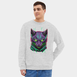 Мужской свитшот oversize без начеса хлопок Неоновый электро-кот - фото 2