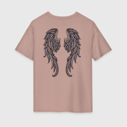 Женская футболка хлопок Oversize Крылья с орнаментом