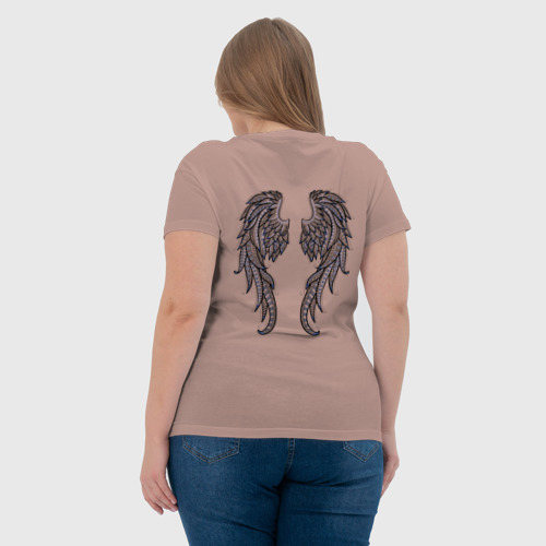 Женская футболка хлопок Крылья с орнаментом, цвет пыльно-розовый - фото 7