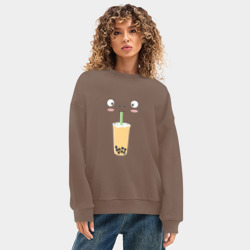 Женский свитшот oversize без начеса хлопок Тоторо с напитком - фото 2
