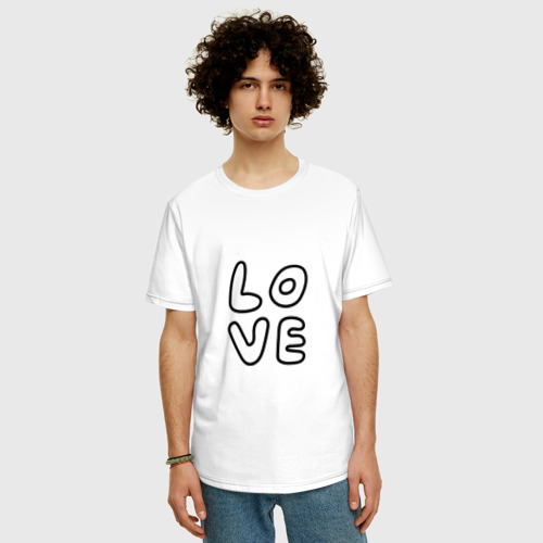 Мужская футболка хлопок Oversize с принтом Надпись черным слово Love, фото на моделе #1