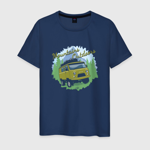 Мужская футболка хлопок Приключения в горах, цвет темно-синий