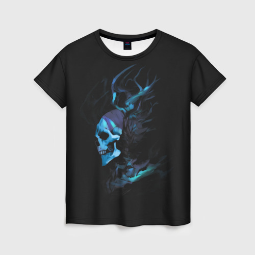 Женская футболка 3D с принтом Blue skeleton with horns, вид спереди #2