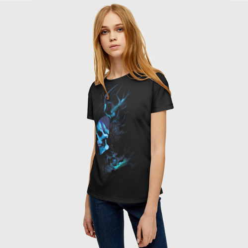 Женская футболка 3D с принтом Blue skeleton with horns, фото на моделе #1
