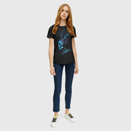 Женская футболка 3D с принтом Blue skeleton with horns, вид сбоку #3
