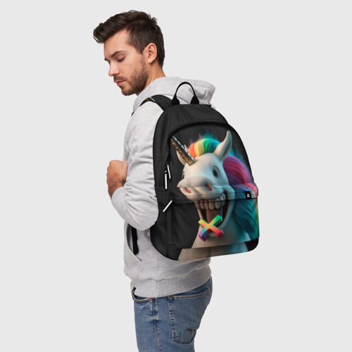 Рюкзак 3D с принтом Очень весёлый единорог, фото на моделе #1