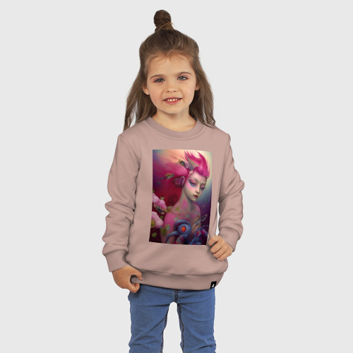 Детский свитшот хлопок Волшебная фея с розовыми волосами, цвет пыльно-розовый - фото 3