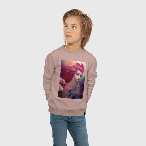 Детский свитшот хлопок Волшебная фея с розовыми волосами, цвет пыльно-розовый - фото 5