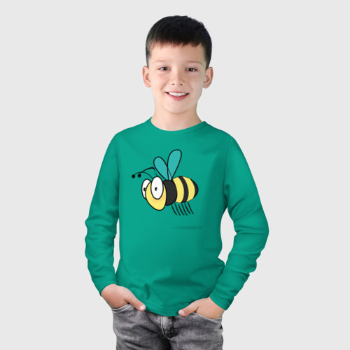 Детский лонгслив хлопок Пчела, цвет зеленый - фото 3