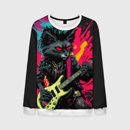 Мужской свитшот с принтом Rocker Cat on a Dark background - C-Cats collection - Huf&Sya, вид спереди №1