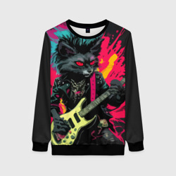 Женский свитшот 3D Rocker Cat on a Dark background - C-Cats collection - Huf&Sya